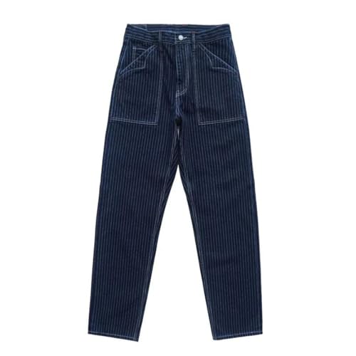 Men’S Vintage Slim Fit Striped Selvedge Denim Full Length Jeans Zipper Fly Midweight Light Wash Daily Wear Pockets2