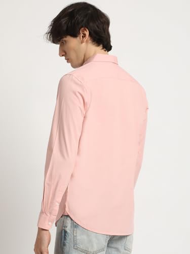 Image of The Bear House Men's Pink Solid Slim Fit Cotton Casual Shirt