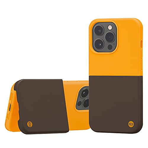 campino iPhone 13 Pro Max ケース OLE stand Ⅱ スタンド機能 抗菌 耐衝撃 レンズ保護 背面 フラット 動画 マット クロム イエロー × セピア ブラウン 黄色
