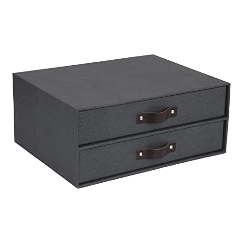 Bigso Box of Sweden 9431C6849LEA648 Mini komoda biurowa na dokumenty i materiały biurowe – Organizer na biurko z 2 szufladami – pudełko z szufladami z włókna drzewnego i papieru – czarny