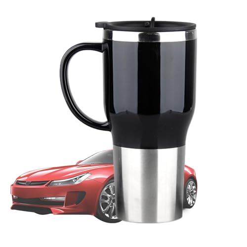 Sionhiuo Taza calefactora para coche,Taza de viaje calentada - Hervidor de agua caliente de 12 V - Hervidor de agua caliente portátil, elegante taza de té y café con mango de 450ml para preparar té y