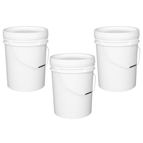 M1SS Set of 3 x 20 Litre Food Grade Plastic Bucket with Lid & Handle White Airtight Storage Container BPA Free Recyclable & Durable