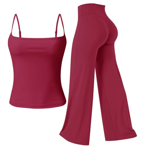 JN JANPRINT Gym Sets for Women 2 Piece Scoop Neck Cami Tank Tops Straight Leg Bottoms Yoga Outfits Tracksuit