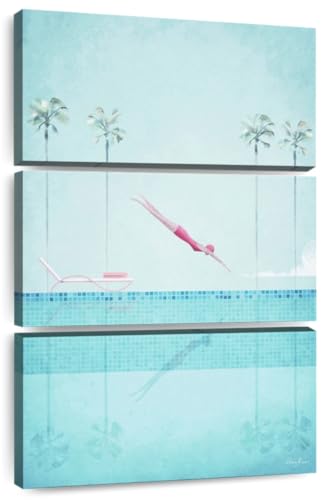 Elephant Stock - Swimming Pool Travel Wall Art - Vertical Multi Panel Canvas - 3 Piece Living Room Wall Decor - Digital Art Swimming Multi Piece Wall Art - Teal And Blue Decor by Henry Rivers - 20" x 32"