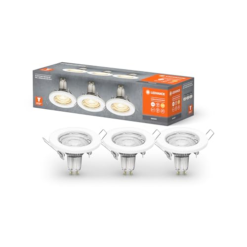 LEDVANCE Einbaustrahler Weiß inkl. wechselbarem 2,6 Watt GU10 Leuchtmittel, LED Spotleuchte, Lichtfarbe warmweiß (2700K), IP20, 3er-Pack