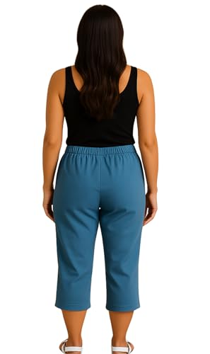 Turtle Bay New York Women's Elastic Waist Pull On Stretch Denim & Twill Capri with side pockets3