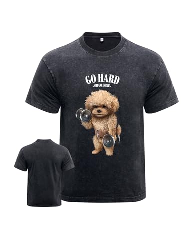 IRON PANDA Go Hard or Go Home Men's Washed Sweatshirt with Novelties and Puppies Design Black