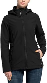 Outdoor Ventures Women's Softshell Jacket with Removable Hood, Insulated Windbreaker Waterproof Warm Fleece Lined Coat