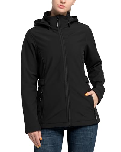 Outdoor Ventures Women's Softshell Jacket with Removable Hood, Insulated Windbreaker