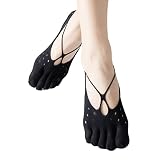 Verdancy 3 Pairs Toe Socks No Show Low Cut Socks for Women Summer Yoga Lace Liner Socks with Non-Slip Heel Grip Breathable (3 Pairs of Black Cross)