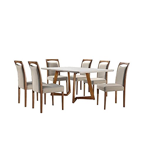 Conjunto Sala de Jantar Mesa Madeira Maciça 6 Cadeiras Safira Mobilare Imbuia Natural/off White/imbu