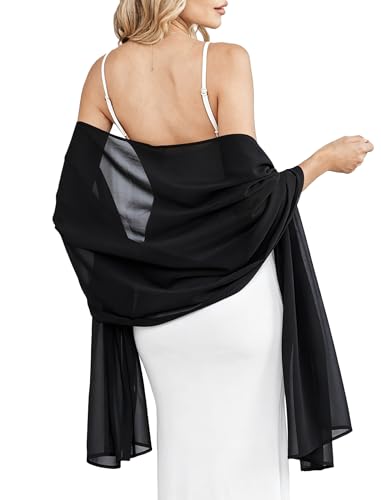 Avidlove Shawl Wraps for Women Chiffon Scarf for Elegant Bridal Wedding Wrap Scarf Lightweight Party Evening Black