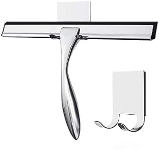 Escobilla para ducha con fuertes ganchos adhesivos para soporte de escobilla de acero inoxidable para ventanas de coche a cocina o baño Limpiaparabrisas (Color: Plata)