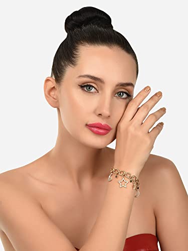 Image of ZAVERI PEARLS Gold Tone Dazzling Diamonds Moon & Stars Classy Charm Bracelet For Women-ZPFK15029