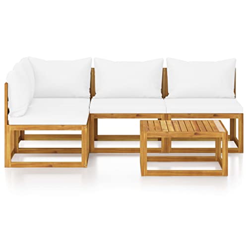Vidaxl Set Divani Da Giardino 5 Pz Con Cuscini Crema Massello Acacia - 3