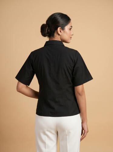 Image of Stylish Women's Embroidered Shirts | Geometric Pattern Half Sleeve Collared Button-Up Casual Shirt for Women