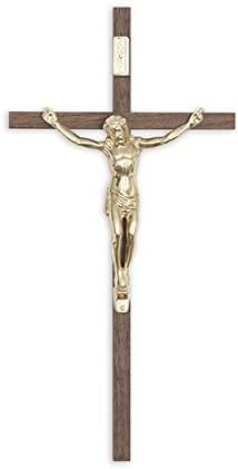 SmartChoice Crucifix - 10" Walnut Cross with Bright Corpus. Packed Gift Box - Decorative Crosses - Made in USA