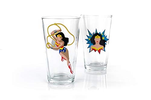 Underground Toys Dc Wonder Woman Pint Glass Set | Two Action Packed Comic Art Style Glasses | Limited Edition Set Of 2 16-Ounce Glasses #TOP2