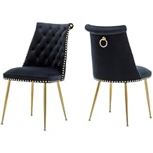 Clihome Velvet Dining Chairs Set of 2,Black Upholstered High Back Chairs for Bedrooms,Living Room, Dining Room, Kitchen,Modern Metal Chairs with Gold Handle and Gold Legs