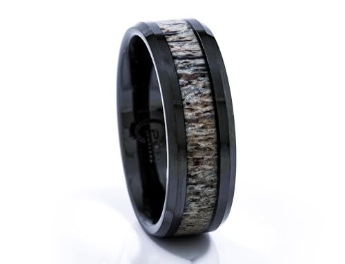 Deer Antler Ring Black Ceramic 8mm Gift or Wedding Band