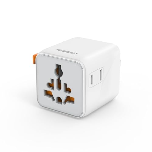 Image of TESSAN Universal Travel Adapter International Plug Adapter 25W 1 AC Outlet + 2 Pin Extra Charging Ports 150+ Countries Worldwide Travel Adapter with Surge Protection with GaN Fast Technology