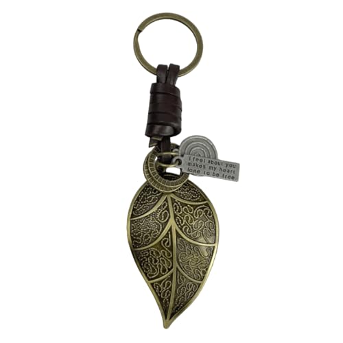 Llavero Hoja de la Suerte color Bronce - Llaveros de Hoja de Planta con cadena de Cuero - Accesorio de llaves para amantes de las Hojas, Plantas, Naturaleza, Suerte… - Llavero unisex hombre y mujer