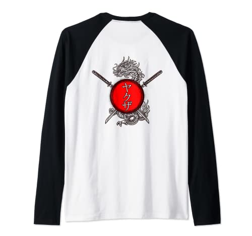 Yakuza Japanese Writing Sword Dragon (On Back) Raglan Baseball Tee