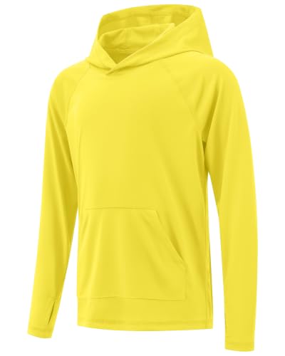 Image of Boys Rash Guard Long Sleeve Hoodie Swim Shirt with Pocket Youth Kids UPF 50+ Sun Protection Fishing Shirts Thumb Hole