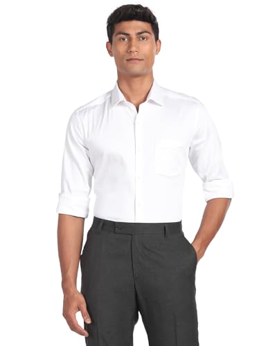 Image of Arrow Men Slim fit Cotton Solid Long Sleeves Cutaway Collar Shirt