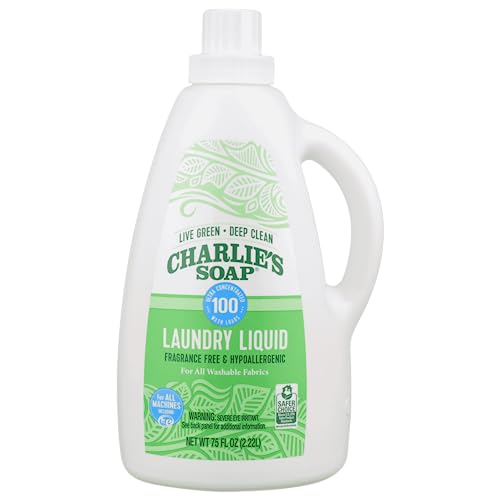 Image of Charlie’s Soap Laundry Liquid (100 Loads, 1 Pack) 75.0 Fl Oz Natural Deep Cleaning Hypoallergenic Laundry Detergent – Eco-Friendly, Safe and Effective