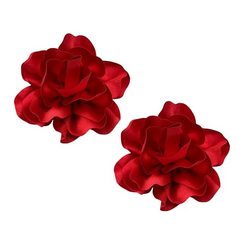 Image of 2Pcs 5in Dainty Satin Fabric Flower Brooch Extra Large Rose Camellia Flower Brooches Lapel Pins for Women Wedding Party Dance Banquet Clothes Jewelry Accessories