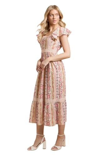 Image of Dorothy Perkins Frill Sleeve Tiered Hem Printed Poplin Midi Dress, 18, Floral