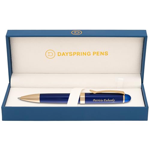 Dayspring Pens | Personalized Alexandria Blue Ballpoint Gift Pen with Case. Premium Metal Twist Action Ballpoint with Smooth Ink and Engraving.