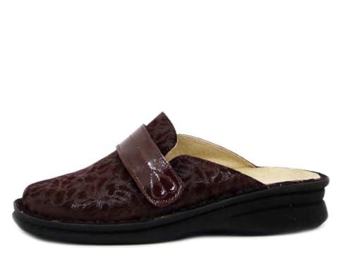 STILEDIVITA 8714 Chaussons pour femme, ligne sanitaire en cuir bordeaux avec sangle, semelle amovible, semelle compensée basse, plante large,, bordeaux, 36 EU