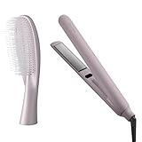 SALONIA サロニア スムースシャイン ストレートアイロン ヘアブラシ ピンク 2点セット ヘアアイロン ヘアダイコーム スカルプケア ツヤ髪 【Amazon.co.jp限定】
