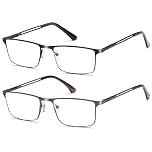 Fsread 2 Pack Blue Light Blocking Reading Glasses For Men with Spring Hinges Rectangular Reader Full Frame Ultralight Metal Frame +1.5