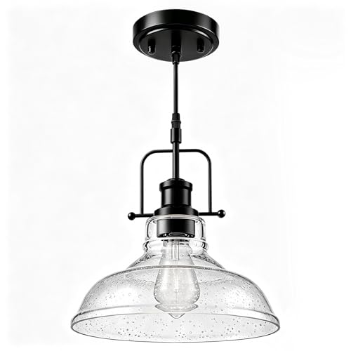 WILON Seeded Glass Pendant Lights Kitchen Island Lighting, Black Modern Farmhouse Pendant Light Fixture with E26 Base, Vintage Hanging Ceiling Lamp for Kitchen Sink Hallway Dining Room Entry Hall