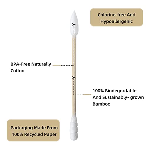 Bamboo Cotton Swabs - 1000 Count - Pointed & Spiral Heads- 100% Biodegradable Cotton Buds | Natural & Sustainable Makeup Remover | Organic Cotton Heads | Eco-Friendly | Cruelty-Free And Vegan. #TOP4