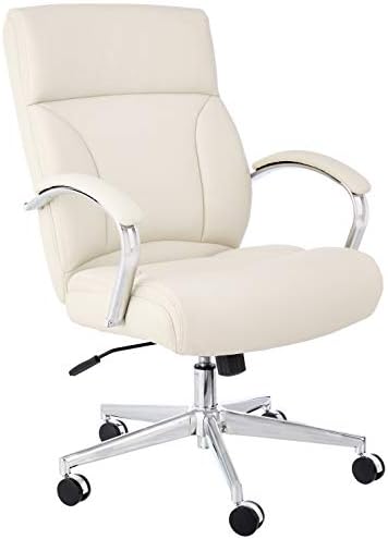 Amazon Basics Modern Executive Chair, 275lb Capacity with Oversized Seat Cushion, Ivory Bonded Leather, 29.13"D x 25.2"W x 43.11"H