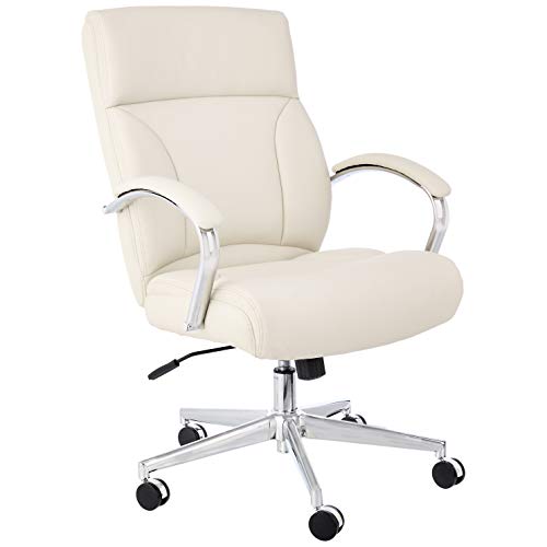 Amazon Basics Executive Desk Chair with Easy Assembly, Adjustable Height, 275lb Capacity, Oversized Cushion, 29.13"D x 25.2"W x 43.11"H, Ivory Bonded Leather by Amazon Basics - Used condition - US$111.97