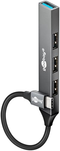 goobay 4-Port USB C 3.2 Hub Slim/Mehrfachstecker, Verteiler / 5 Gbits Splitter/Schlanker C zu 4-Fach A Multiport Adapter 3.0/74457