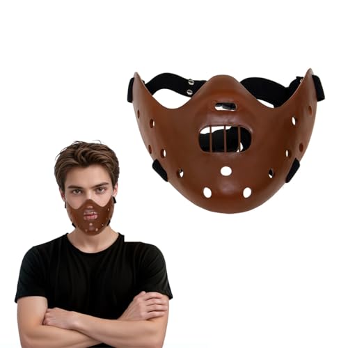 Hannibal Lecter Mask The Silence of The Lambs Horror Movie Demon Mask Killer Costume Half Face Killer Prop for Halloween (Coffee)
