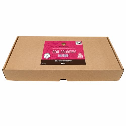 Cold Brew Coffee 500g - Colombia - 10 x 50g Single Serve Ground Coffee Bags For Iced Cold Brew Makers - 50g Makes 750ml - Brown Bear