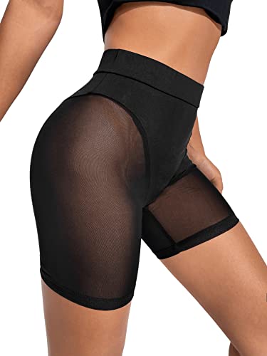OYOANGLE Women's Sheer Mesh High Waist Biker Shorts Skinny Short Leggings Slip Shorts3