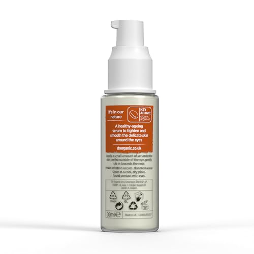 Dr Organic Moroccan Argan Oil Eye Serum, Revitalising, Fine Lines, Mens, Womens, Natural, Vegan, Cruelty-Free, Paraben & SLS-Free, Certified Organic, 30ml