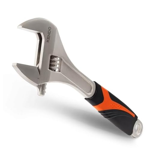 KENDO Rollgabelschlüssel - 300 mm- Max. 40 mm Maulweite - Engländer Werkzeug mit 2 Komponenten Griff - Verstellbarer Schraubenschlüssel mit abgewinkeltem Kopf