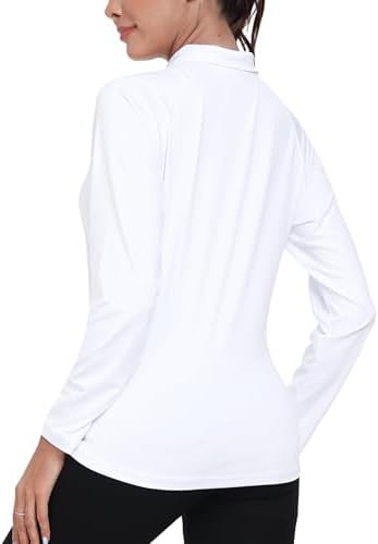 MoFiz Women's Golf Polo Shirt UPF 50+ Sun Protection Long Sleeve T-Shirt 1/4 Zip Pullover Athletic Hiking Runing Tops White XL - 2