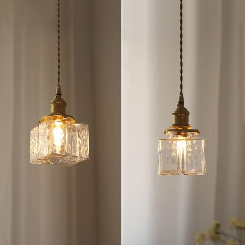 KAJYLFAST Retro Hammered Glass Lampshade Pendant Light with E26/E27 brass base Pendant Lamp Single Heads Kitchen Decorative Hanging Light(13.5cm) [4]
