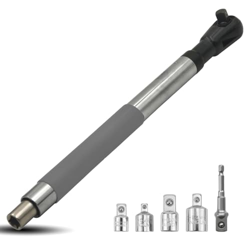 Pomya Offset Extension Wrench Impact, Electric Ratchet Wrench with 1/2 Inch Fixed Drive Head and 4 Adapters for Automotive and DIY