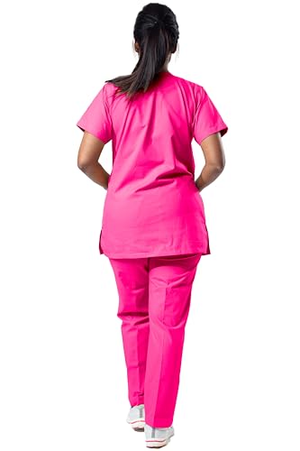 Image of Uniform Craft Women's 4 Pocket Scrub Suit Set | Medical Uniform | Cross V-Neck Poly Cotton | Short Sleeve Hospital Wear | Ideal for Doctors & Nurses (Berry, S)